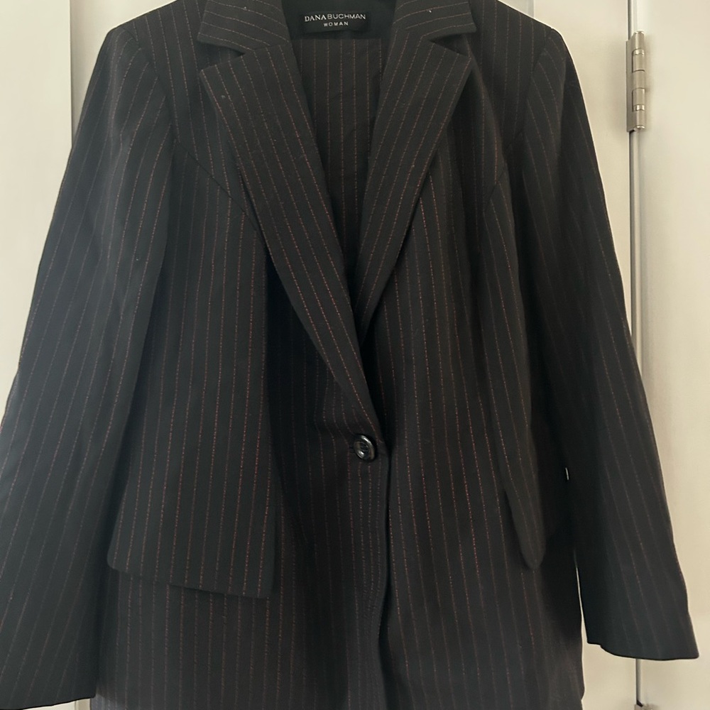 Dana Buchman Women's Red/Black Pinstripe Pantsuit